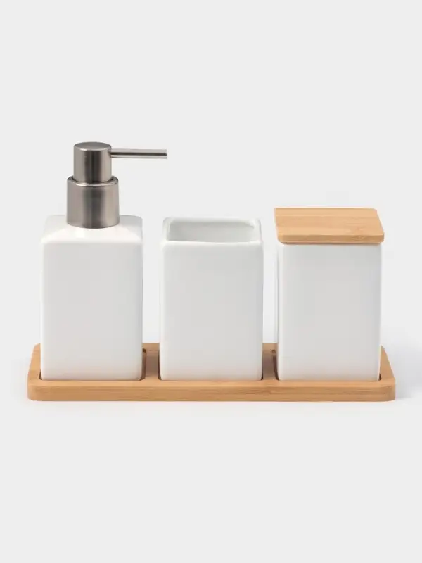 Набор аксессуаров для ванной комнаты SAVANNA Square, 4 предмета, дозатор для мыла, 2 стакана, подставка, белый