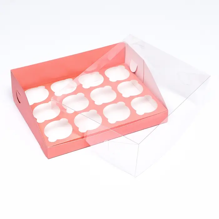Кондитерская складная коробка для 12 капкейков 31×23.5×10 см, розовая Кондитерская складная коробка для 12 капкейков 31×23.5×10 см, розовая