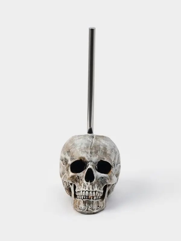 Ёршик для унитаза с подставкой &laquo;Череп&raquo;, стальная ручка, 16&times;15&times;22 см, белый