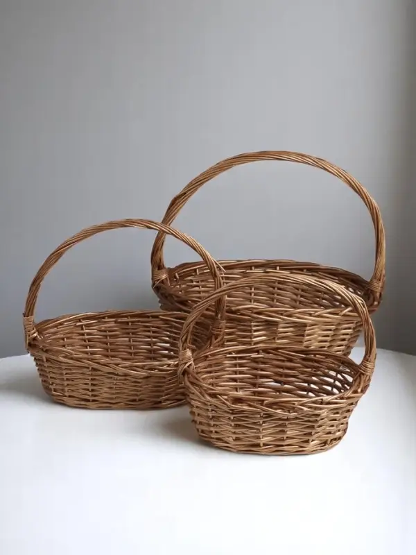 Корзина плетёная для хранения &laquo;Фональ&raquo;, лоза, с ручкой, коричневая, набор 3 шт.