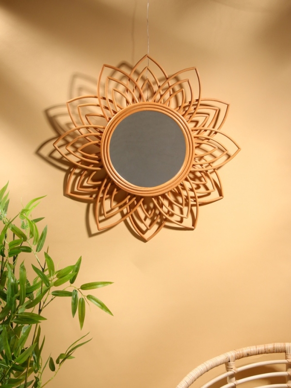 Зеркало настенное, 60х60х3 см, ротанг