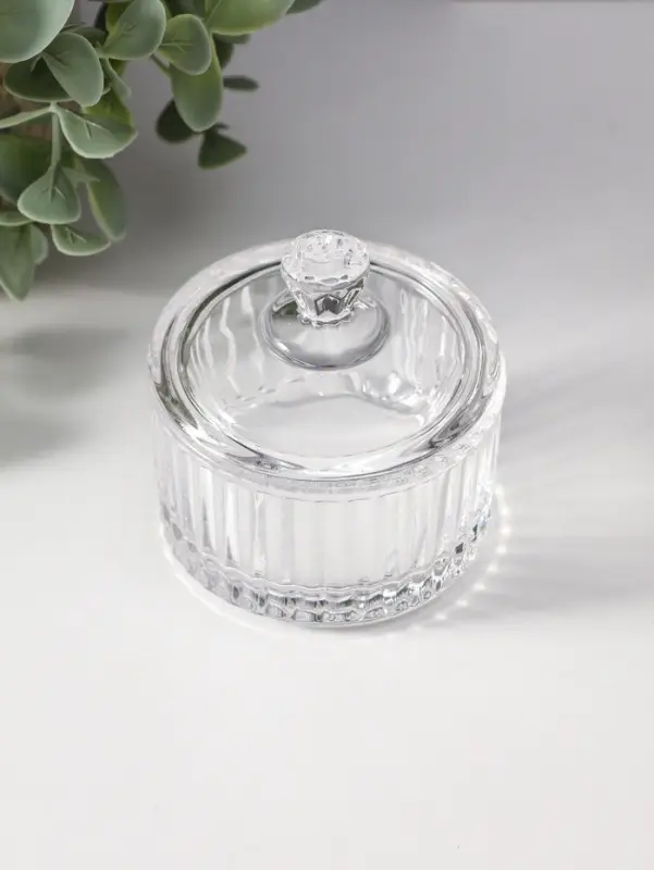 Шкатулка стекло "Полосы и бриллиант" прозрачная 6,5х6,5х7 см