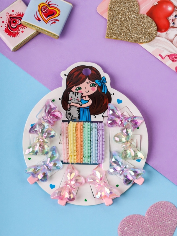 Набор для волос Набор для волос "Аделия" (10 резинок 3 см, 4 зажима 3 см) бабочка, розовый