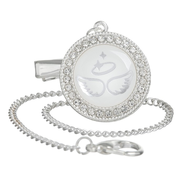 Соска - пустышка силиконовая ортодонтическая «LITTLE ANGEL», от 6 мес., с колпачком + держатель - цепочка, цвет серебренный, стразы Соска - пустышка силиконовая ортодонтическая «LITTLE ANGEL», от 6 мес., с колпачком + держатель - цепочка, цвет серебренный, стразы