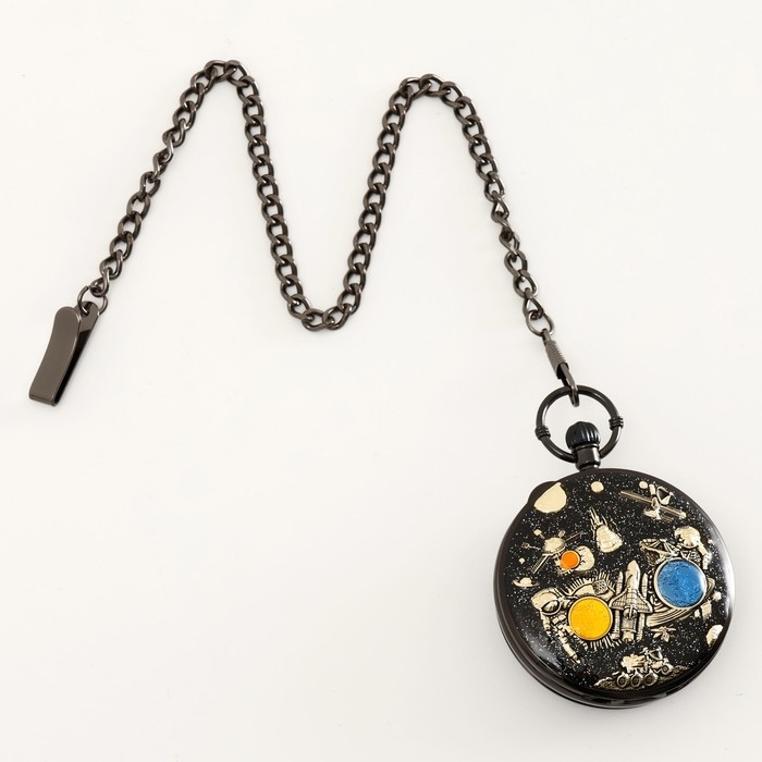 Часы карманные, музыкальные Часы карманные, музыкальные "Космос", кварцевые, d циферблата-5.9 см, цепочка l-36.5 см