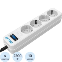 Сетевой фильтр PILOT sG, 10м, 4 розетки GP, 10А/2,2кВт, св. серый