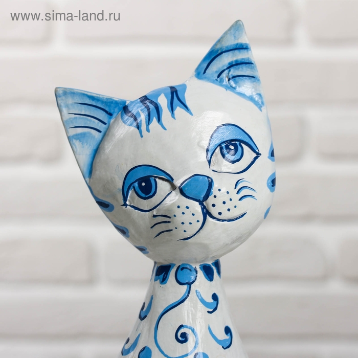 Сувенир дерево Сувенир дерево "Кошка с синей росписью" 9х4,5х30 см