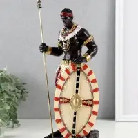 Сувенир полистоун "Воин Африки с копьем и щитом" 12х9х29 см