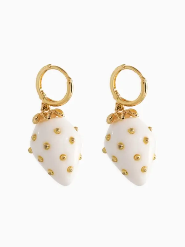 Серьги конго &laquo;Клубника в крапинку&raquo;, белые в золоте