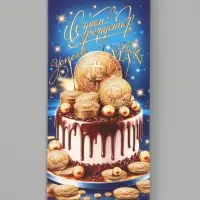 Конверт для денег &laquo;С днём рождения!&raquo;, торт, 16.5&times;8 см, синий