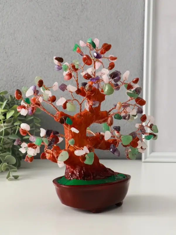 Бонсай декоративный &laquo;Разноцветное денежное дерево в овальном горшке&raquo;, 196 камней, 23&times;9.5&times;19 см