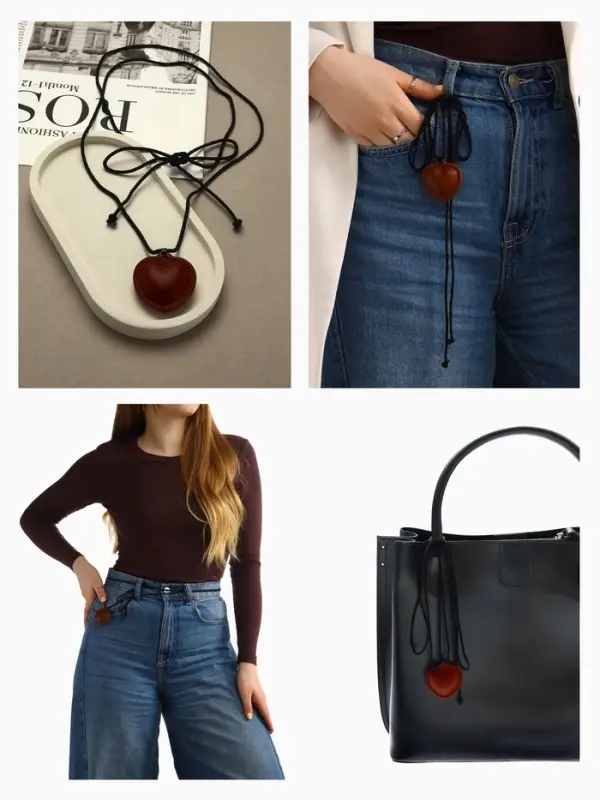 Чокер/кулон на шнурке &laquo;Сердечко&raquo;, кожа, трансформер, коричневый, 150 см