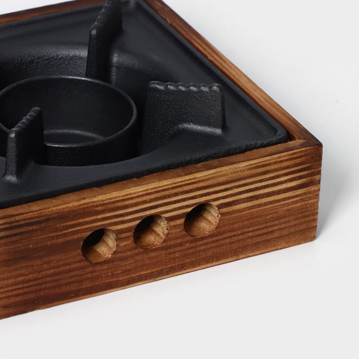 Подставка для подогрева блюд, 20×20×8 см, с деревянной подставкой Подставка для подогрева блюд, 20×20×8 см, с деревянной подставкой