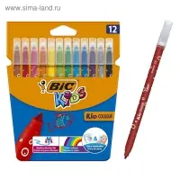 Фломастеры 12 цветов BIC Kid Couleur, детские, смываемые, среднее письмо