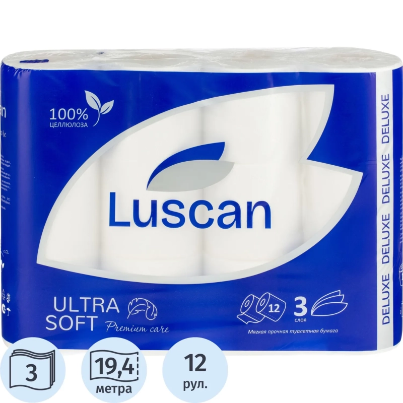 Бумага туалетная Luscan Deluxe &nbsp;3сл сл бел цел 19,4м 161л 12рул/уп