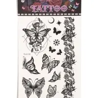 Татуировка на тело &laquo;Бабочки и кружевной браслет&raquo;, 12.5&times;20.7 см, чёрная