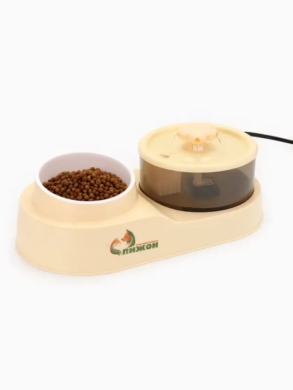 Фонтан для животных с миской, 34×17.5×11.5 см, бежевый Фонтан для животных с миской, 34×17.5×11.5 см, бежевый
