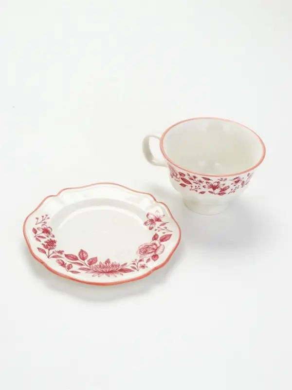 Чайная пара &laquo;Розовый сад&raquo;: кружка 280 мл, блюдце d=16 см, ручная работа