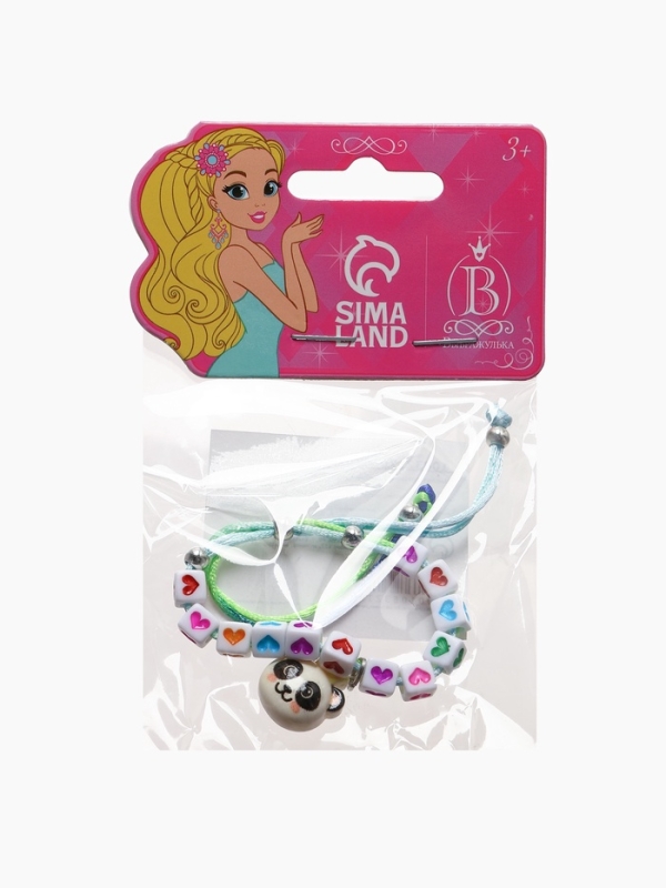 Браслет детский "Выбражулька" на затяжке, панда с бусинами, цветной