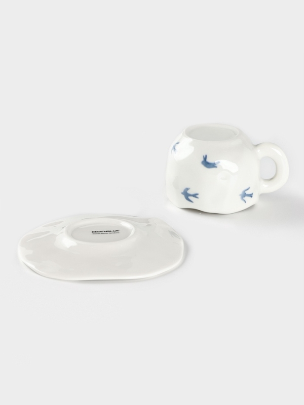 Чайная пара Доляна «Ласточки», чашка 220 мл, блюдце d=16 см, ручная роспись, керамика, белая Чайная пара Доляна «Ласточки», чашка 220 мл, блюдце d=16 см, ручная роспись, керамика, белая