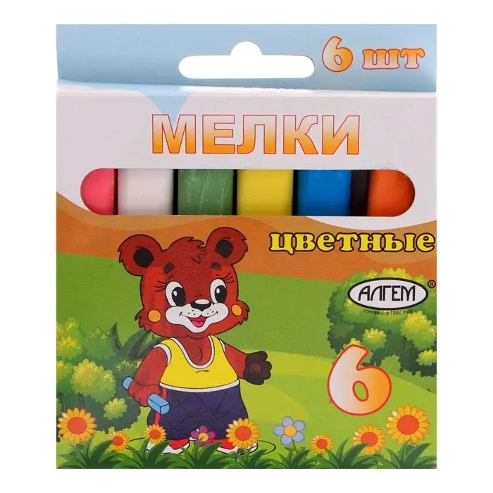 Мелки цветные &laquo;АЛГЕМ&raquo;, в наборе 6 штук, квадратные