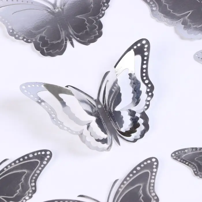 Топпер для торта «Бабочки», 12 штук, серебряный Топпер для торта «Бабочки», 12 штук, серебряный
