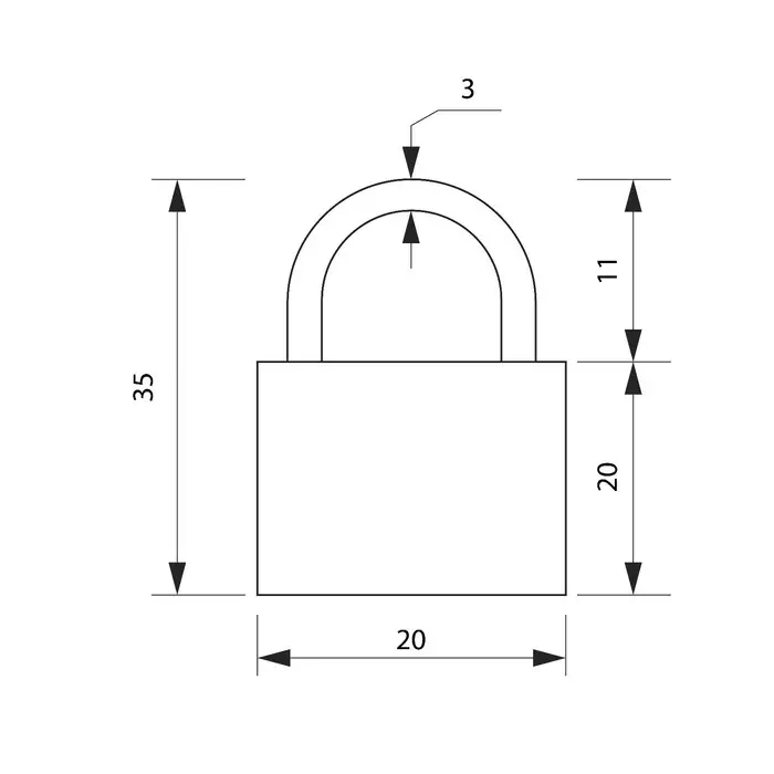 Замок навесной, тип 10, 20×35 мм, 2 ключа