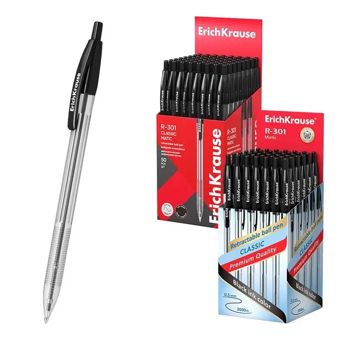 Ручка шариковая автоматическая ErichKrause R=301 MATIC, узел 1.0 мм, чернила чёрные, длина линии письма 2000 м Ручка шариковая автоматическая ErichKrause R=301 MATIC, узел 1.0 мм, чернила чёрные, длина линии письма 2000 м