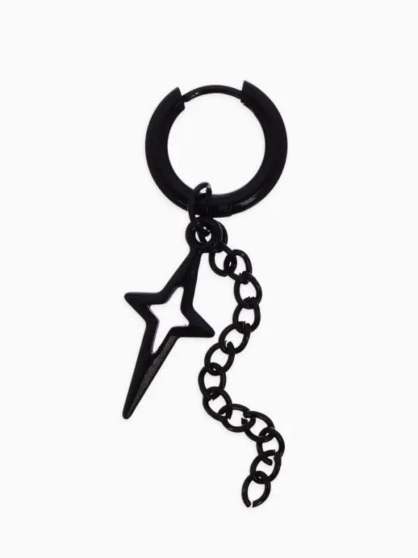 Пирсинг в ухо &laquo;Кольцо&raquo;, звезда полярная с цепью, d=15 мм, чёрный