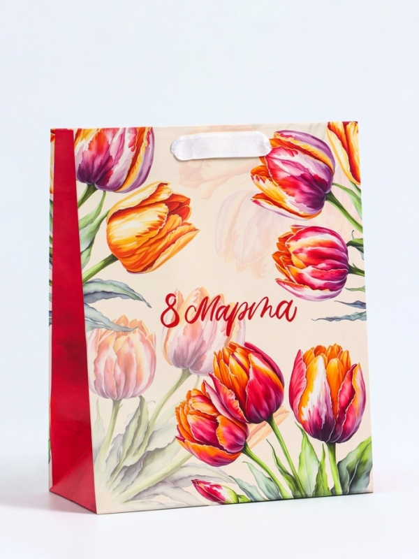 Пакет подарочный вертикальный «Яркие тюльпаны», MS 18 х 23 х10 см