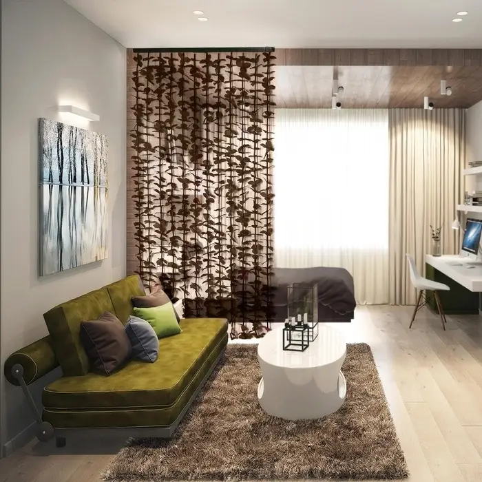 Штора - занавеска декоративная &laquo;Листики&raquo;, 90&times;170 см, зигзаг, 12 нитей, кофейная