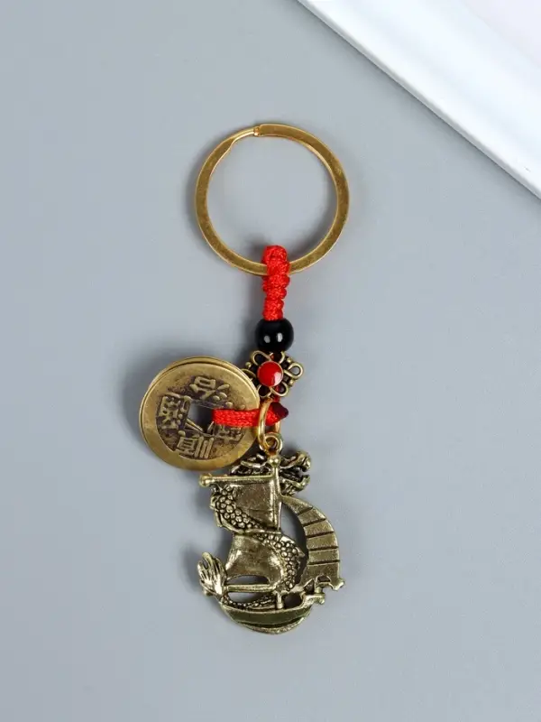 Брелок металл нэцке "Дракон на корабле" 5 монет набор 2 шт h=8 см
