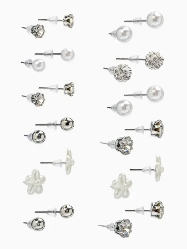 Серьги пусеты One year, 12 пар, строгий стиль, миксы