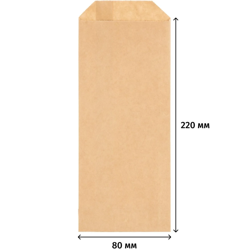 Пакет бумажный  80x20х220, 70 гр/м2, крафт, коричневый, 500 шт/уп
