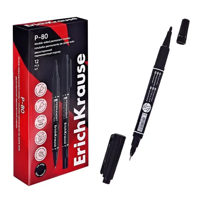 Маркер перманентный ErichKrause Double P-80, двусторонний, чёрный Маркер перманентный ErichKrause Double P-80, двусторонний, чёрный