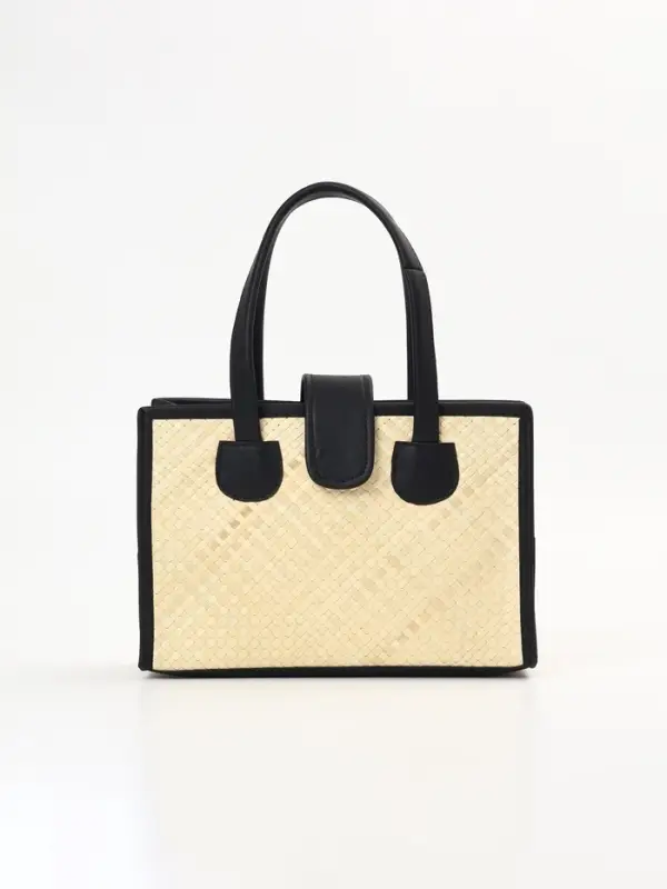 Сумка плетёная на застёжке из пандана, 30&times;10&times;35 см, бежево-чёрная