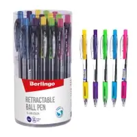 Ручка шариковая Berlingo. SI-400 Color, автоматическая, синий стержень, узел 0.7 мм, резиновый упор, МИКС