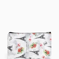 Косметичка-пенал на молнии, плоская, с рисунком «Французские розы», серая Косметичка-пенал на молнии, плоская, с рисунком «Французские розы», серая