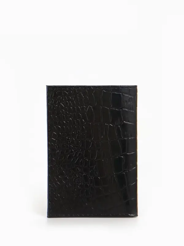 Обложка для паспорта, тиснение, натуральная кожа, чёрная
