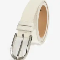 Ремень женский, 110&times;2.8 см, овальная пряжка металл, серебристая, белый
