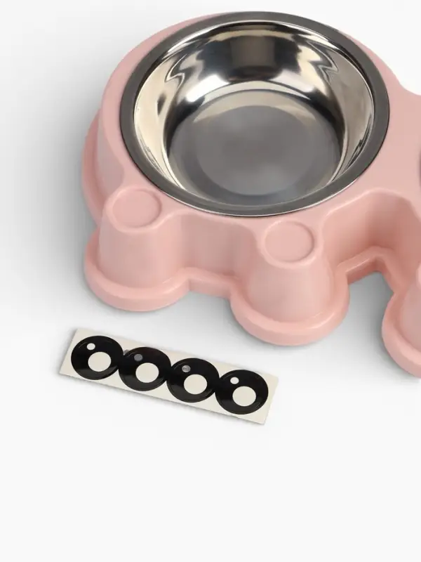 Миска двойная, 27.8&times;15.5&times;4 см, на пластиковой основе, металл, розовая