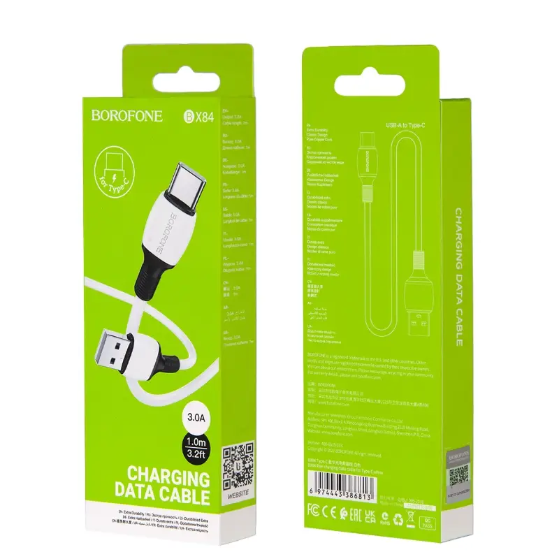 Кабель BX84 USB Type-C 1M 3A Borofone белый Кабель BX84 USB Type-C 1M 3A Borofone белый