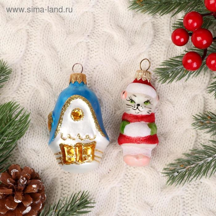 Набор ёлочных игрушек Набор ёлочных игрушек "Кошкин дом" 2 шт, 11 см, микс