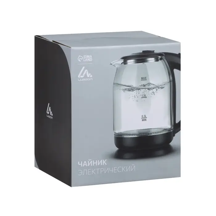 Чайник электрический Luazon LSK-1801, 1.8 л, стеклянный, с подсветкой, 1500-1800 Вт, чёрный