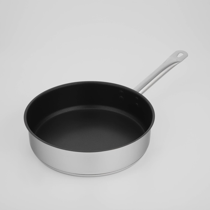 Сковорода из нержавеющей стали «Общепит», d=28 см, h=7,5 см, корпус 0,6 мм, капсульное дно 3,5 мм, антипригарное покрытие, индукция Сковорода из нержавеющей стали «Общепит», d=28 см, h=7,5 см, корпус 0,6 мм, капсульное дно 3,5 мм, антипригарное покрытие, индукция