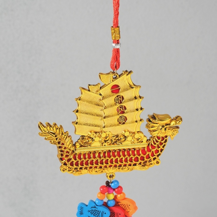 Колокольчик металл  Колокольчик металл "Корабль золотой дракон - богатство" 3 колокольчика 13х31,5 см