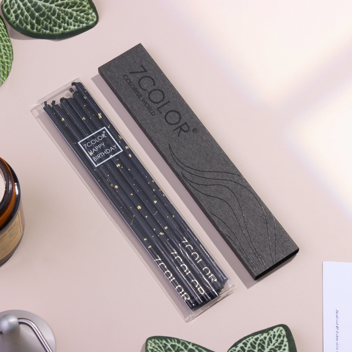 Набор свечей в торт, 6 штук Набор свечей в торт, 6 штук "Исполнение желаний", 16,5 см, чёрный с золотом