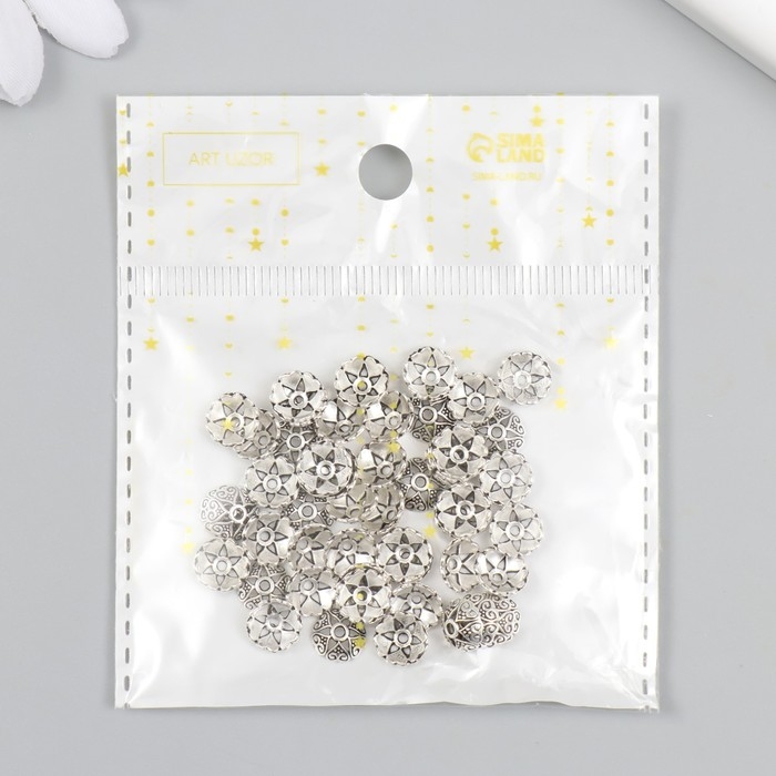 Декор шляпка для бусин "Цветок-полукруг" серебро 0,8х0,8 см набор 50 шт