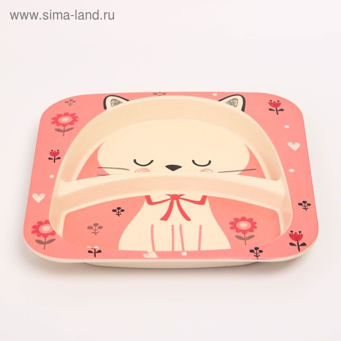 Набор детской бамбуковой посуды «Кошечка», тарелка, миска, стакан, приборы, 5 предметов Набор детской бамбуковой посуды «Кошечка», тарелка, миска, стакан, приборы, 5 предметов