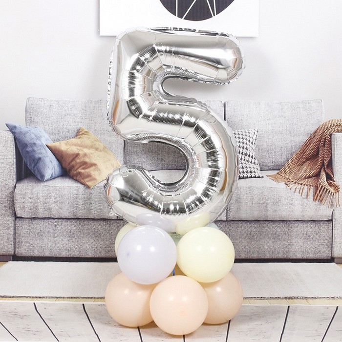 Шар фольгированный 40 Шар фольгированный 40" Цифра 5, цвет серебряный